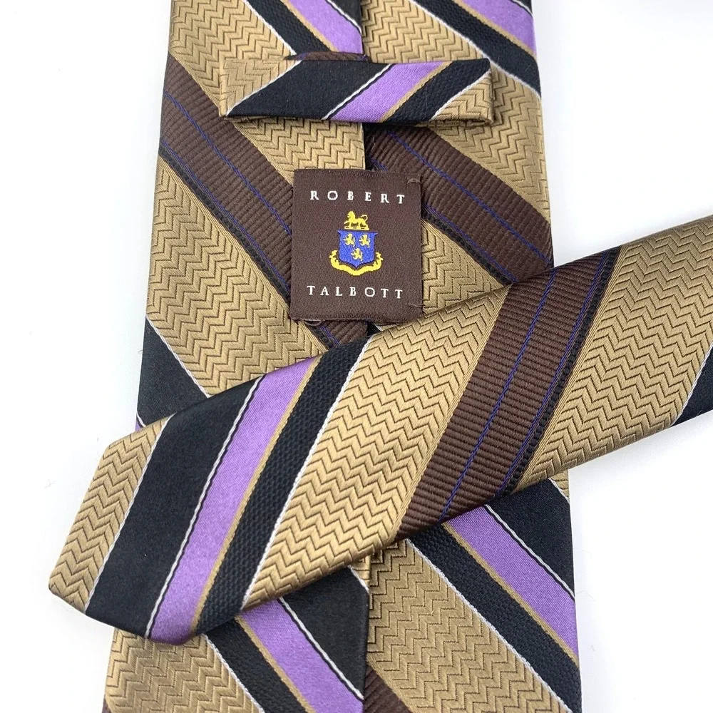 Robert Talbott Best of Class Tie‎ Bronze Black Purple Striped 100% Silk Necktie